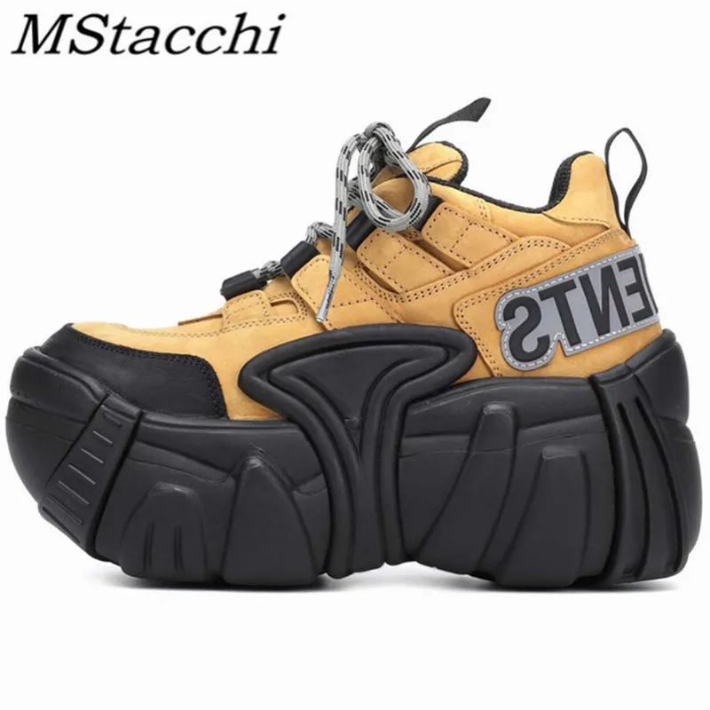 

Women Platform Sneakers Lace-Up Thick Bottom Cow Leather Suede Round Toe Outdoor Shoes Fashion Mixed Colors Punk Casual Shoes