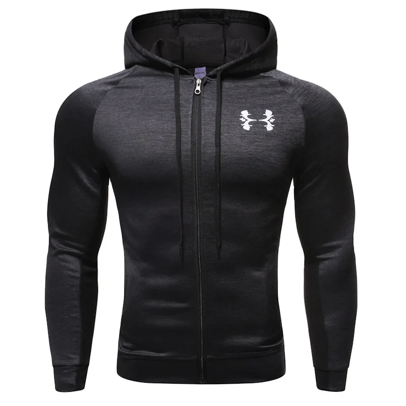 Dark gray Новая мужская спортивная куртка пальто молния с капюшоном куртки для бега Мужская спортивная одежда тренировка спортивная куртка толстовки мужские - Цвет: Dark gray