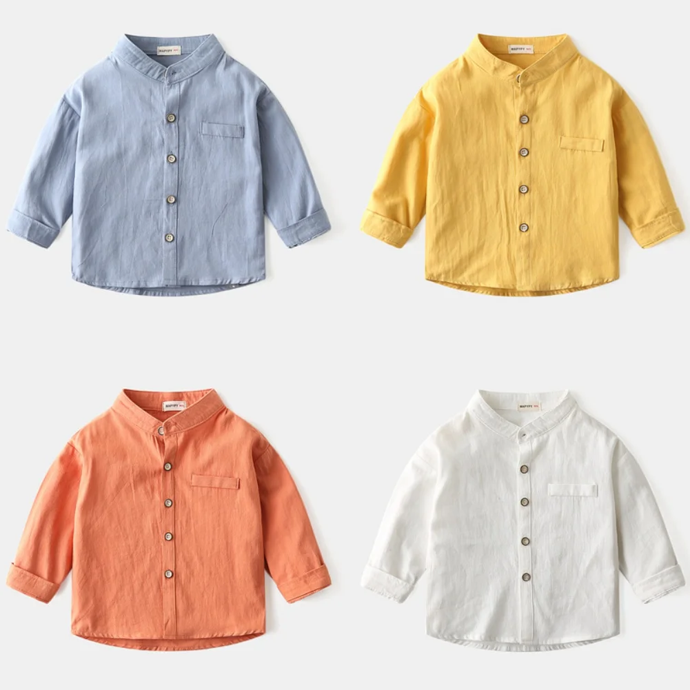 Autumn Spring Candy Color Shirt Boys Stand-up Collar Solid Color Shirt