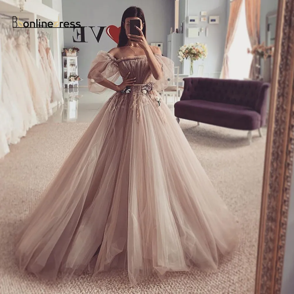 Bbonlinedress коричневое платье выпускного вечера 2020 Тюль с открытыми плечами 3D vestidos