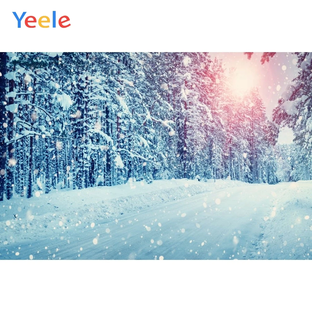 Рождественский фон Yeele зимняя елка снежный лес дорога детский день рождения