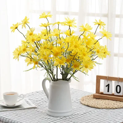 Искусственные цветы 5 головок белые маргаритки Длинные ветки букет для дома