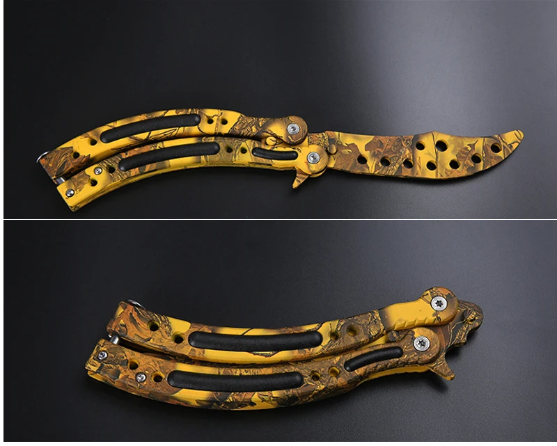 Складной нож бабочка CS GO Karambit тренировочный Balisong не заточенный металлический
