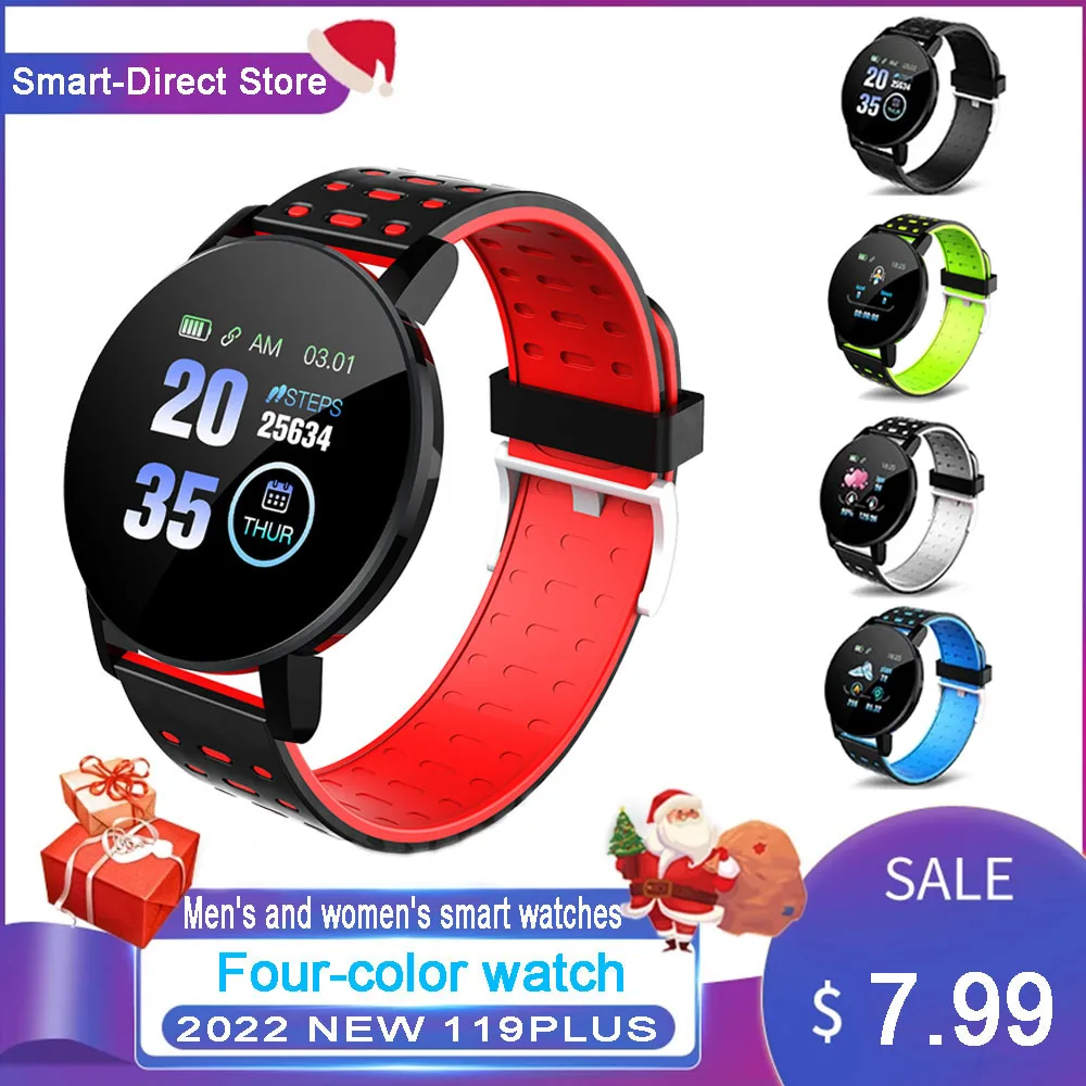

Новинка 2021, Смарт-часы 119 PLUS для мужчин и женщин, наручные часы, круглые Смарт-часы, фитнес-трекер с измерением кровяного давления, смарт-брас...