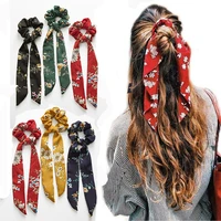 new elastic hair band ribbon bow scarf sweet print scrunchie women hair rubber hair ropes girls hair accessories