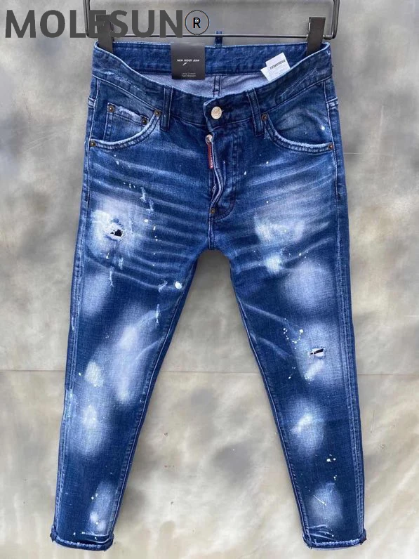 

Джинсы мужские Стрейчевые в европейском стиле, брендовые облегающие байкерские брюки с дырками, синие штаны, 009