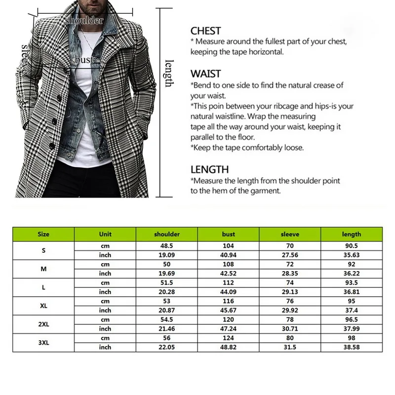 

Korean Men Wool Blends Coats Overcoat Male Winter Warm Clothes Wool Outwear Long Black White Plaid Blends Male Coat Plus Size