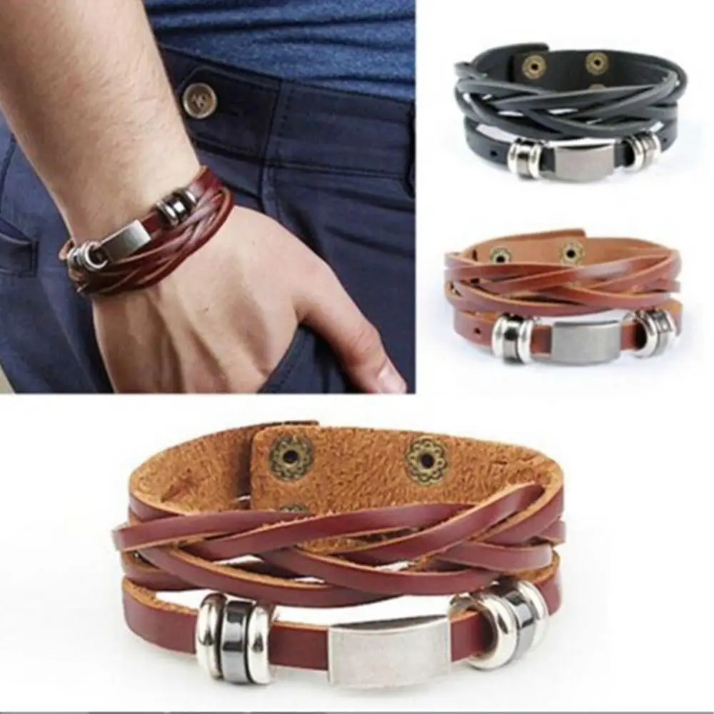 

Vintage Men's Women's Faux Leather Multilayer Bracelet Bangle Wristband Jewelry