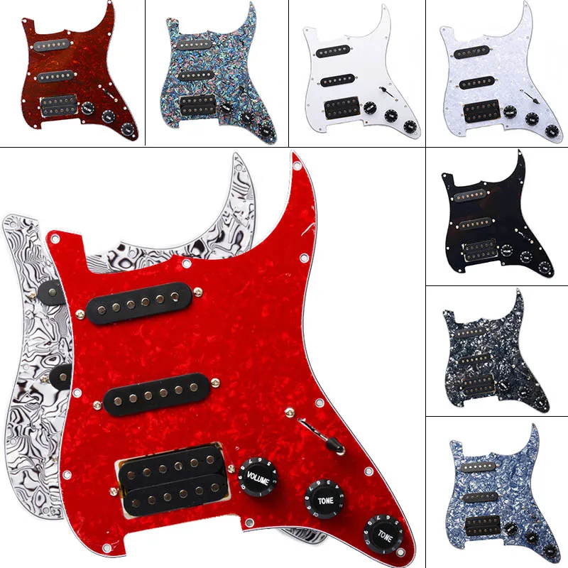 Multi Colour Electric Guitar Pickguard and Black SSH Loaded Prewired scratchplate Assembly