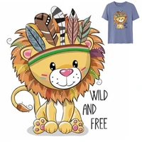 colorful lion indian chief animal iron on patches for diy heat transfer clothes t shirt thermal stickers decoration printing