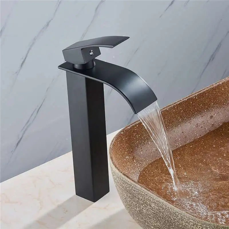 Black Tall Style 1/2 Inch Brass Modern Bathroom Basin Faucet Spout Hot &amp Cold Water Mixer Tap Single Handle | Обустройство дома