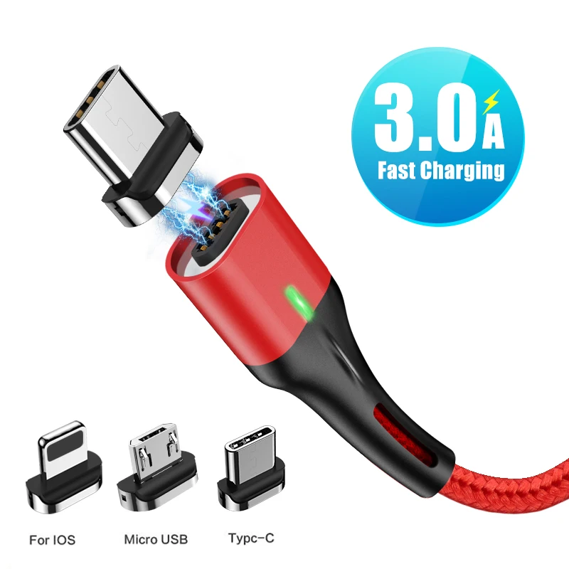 ZNP Магнитный кабель Micro usb type C для iPhone кабель освещения 1 м 3A провод для быстрого заряда type-C Магнитный кабель для зарядки телефона