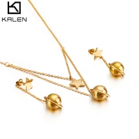kalen star shape pendant necklaces earrings set for women gold stainless steel charming choker chain jewelry party girl gifts