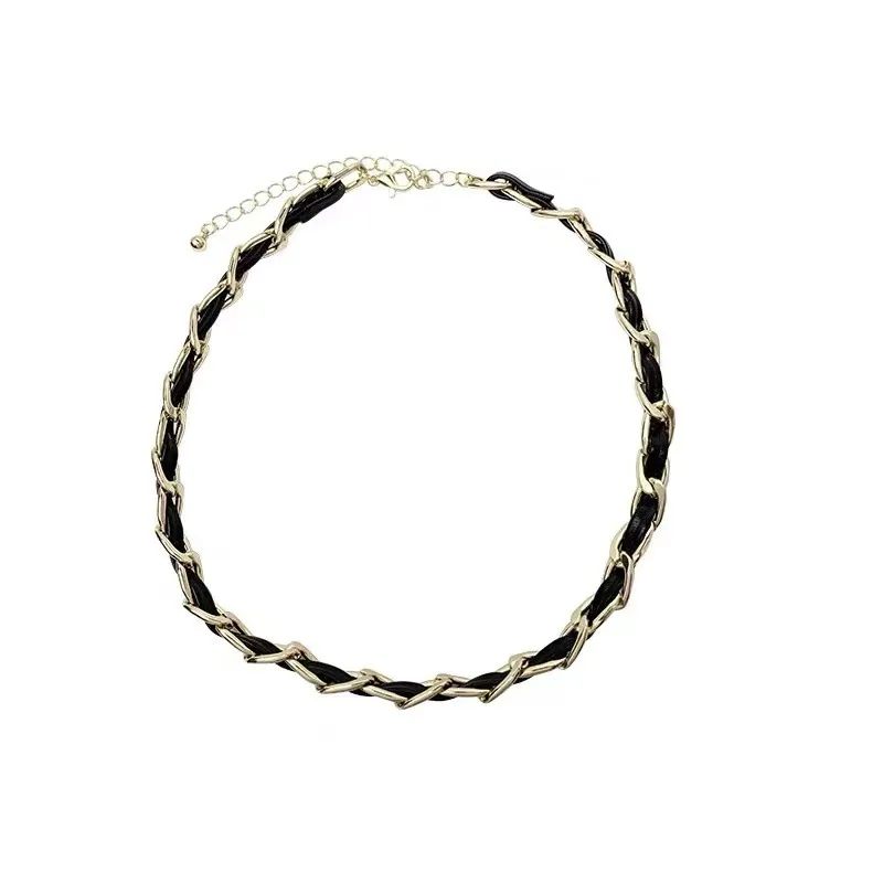 

POTCET Women's Leather Woven Necklace Bracelet Clavicle Chain Geometric Fashion Hip Hop Personality Party Jewelry