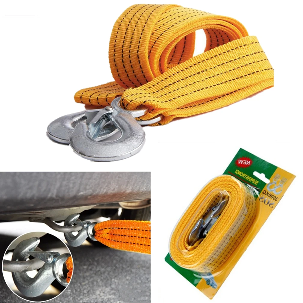 Heavy Duty Car Tow Rope Strap Belt High Strength Nylon Strap with Strong Metal Hook Towing Cable for Trailer