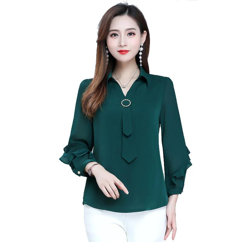 

Women Spring Summer Style Chiffon Blouses Shirts Lady Casual Turn-down Collar Long Sleeve Blusas Tops DF3014