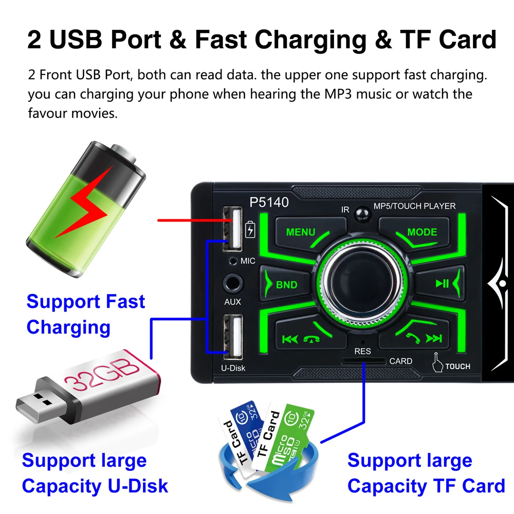 P5140 12 в 1 din 4 &quot Автомобильный видеоплеер HD сенсорный экран RDS радио Bluetooth AM FM AUX USB SD