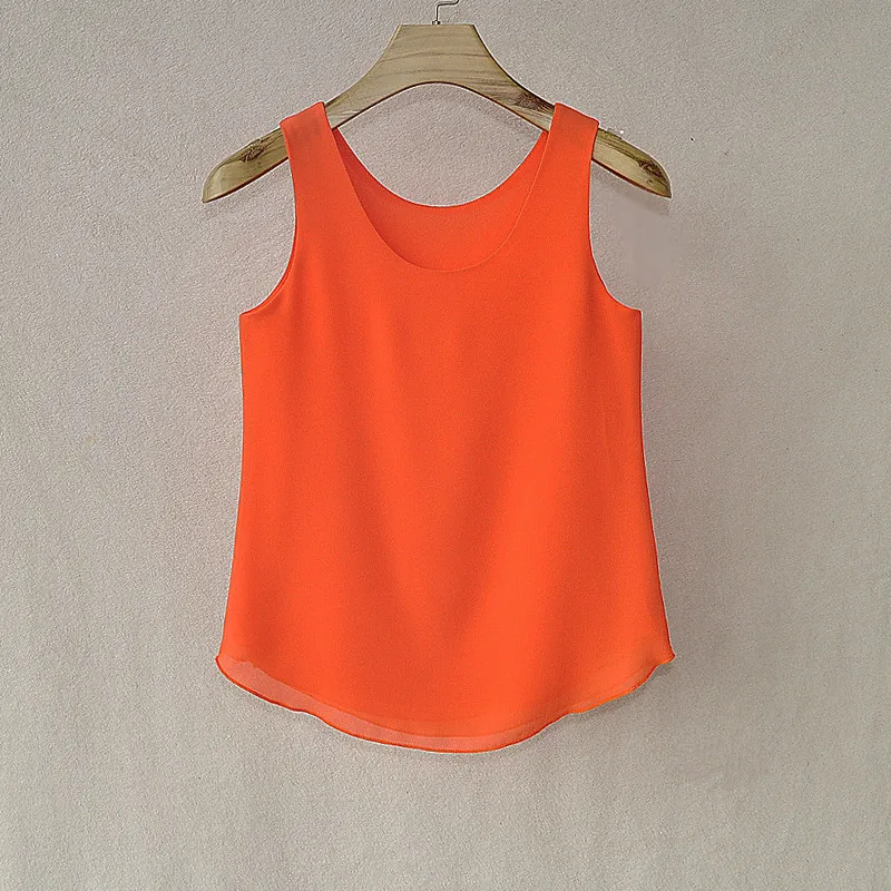 Женская шифоновая блузка без рукавов однотонная Свободная рубашка ярких цветов