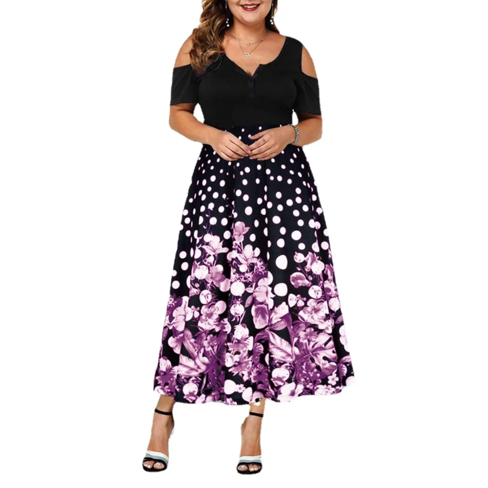 

Plus Size Summer Women's Dress 2021 Elegant Print Party Dress Women Cold Shoulder Casual Beach Dresses Club Outfits 3XL 4XL 5XL