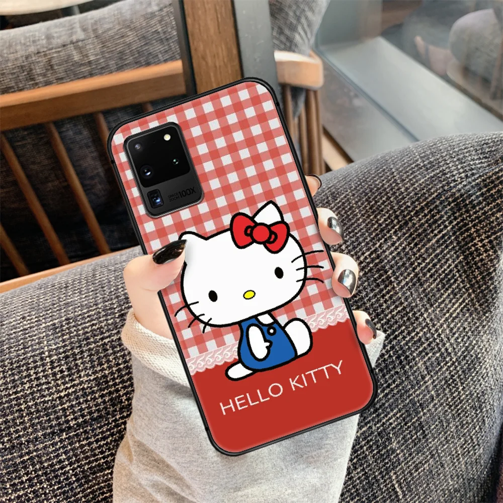 

Cute Halo Cartoon Kittie Cat Phone Case Cover Hull For Samsung Galaxy S 7 8 9 10 e 20 FE edge uitra plus Note 9 10 20 black Etui