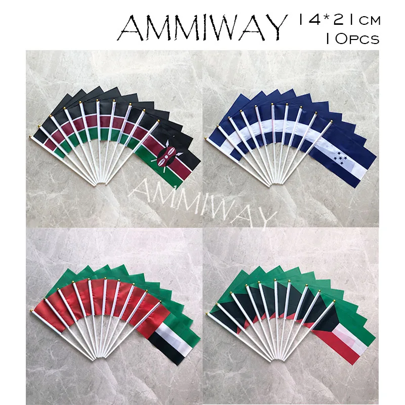 AMMIWAY 14x21cm 10pcs Philippines Bosnia and Herzegovina Cyprus Tunisia Hand Waving National Flag Polyester Free Shipping | Дом и сад