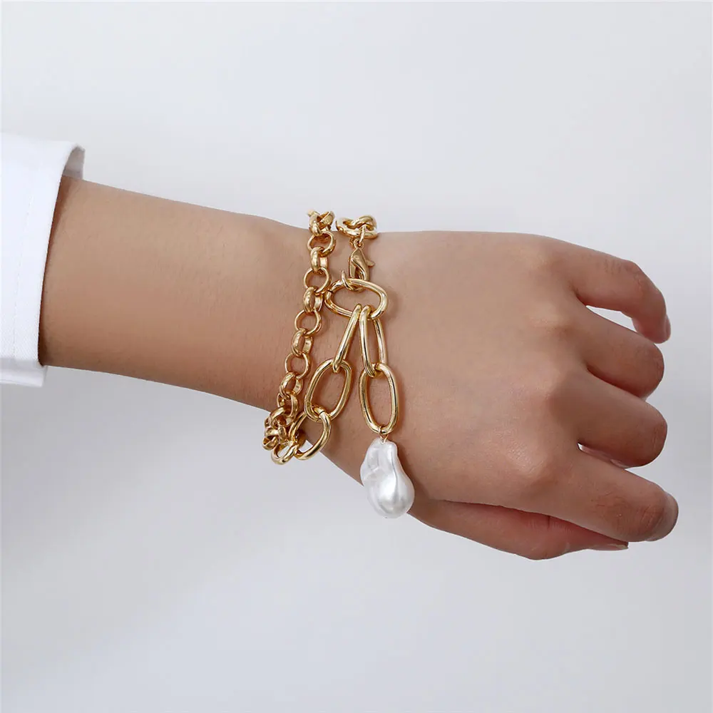 Комплект женских винтажных браслетов с искусственным жемчугом украшения для