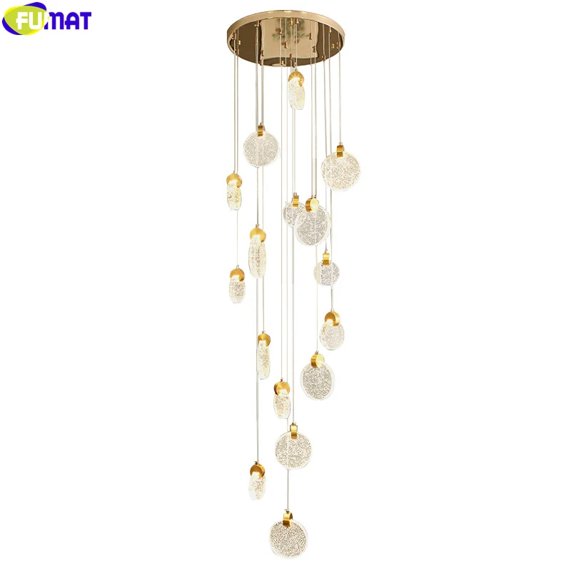 melhor Fumat Moedas De Ouro Dinheiro Vacas Chandeies Grande Longo Altura Luz Teto Bolhas Cristal Espiral Gota Da Escada Chuva Villa Luxo Moderno