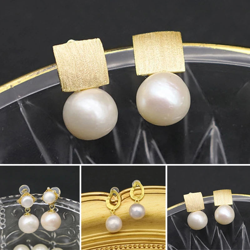 

New Natural Freshwater Pearl Stud Earrings Geometric Square Simple Temperament Handmade Female Jewelry Women Girls Fashion Gifts