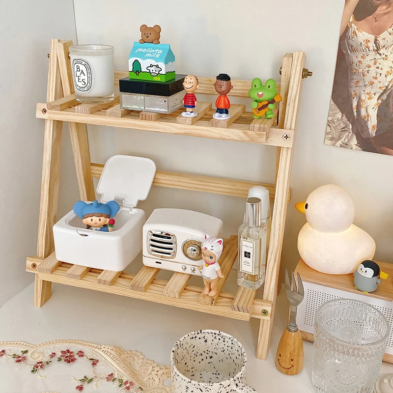 

New Ins Wooden Double Layer Kitchen Shelf Home Storage Organization Table Shelf Room Accessories Bathroom Spice Rack Holder