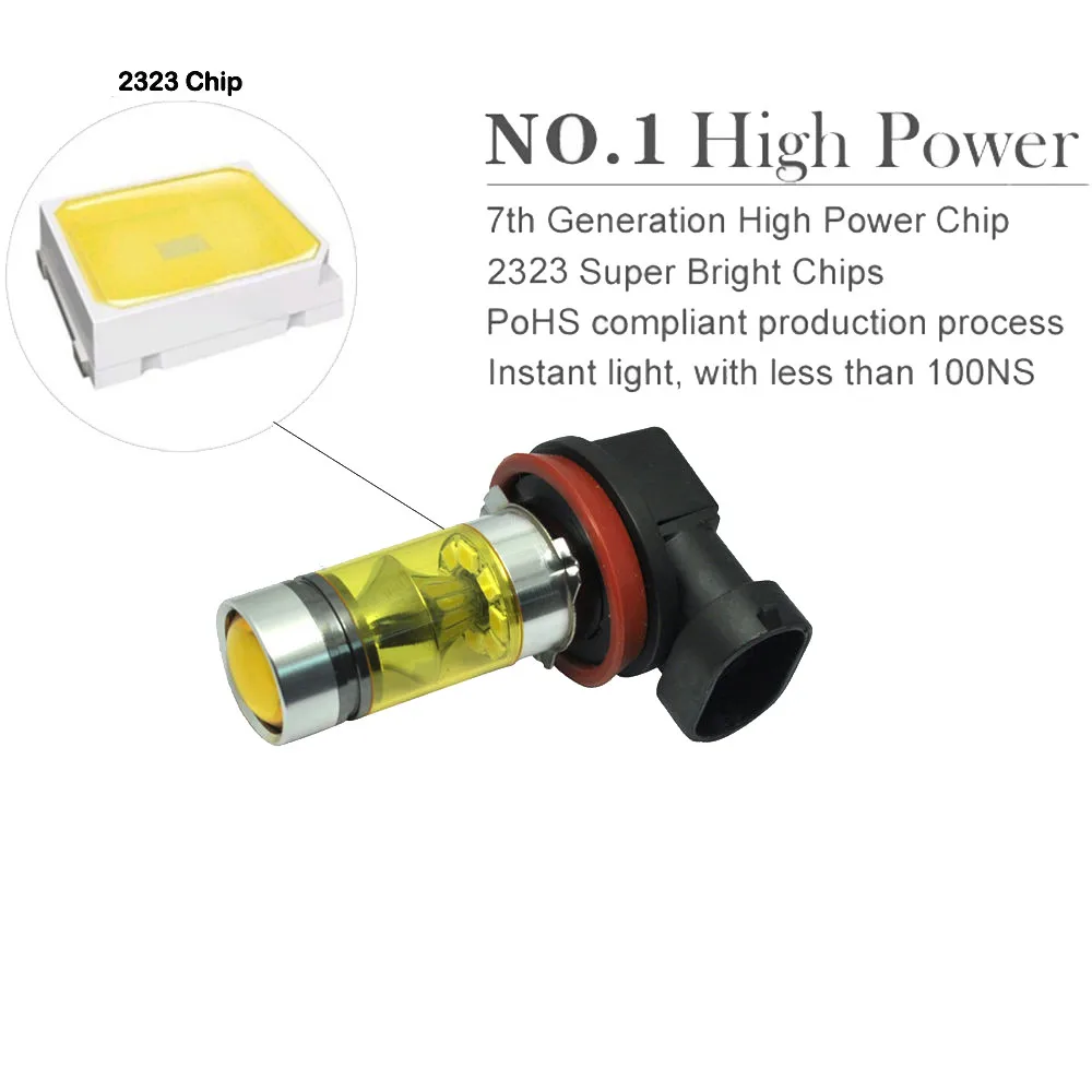 

Pair 100W H11 H8 H9 H16LL 6500k Super White 4300K Yellow 1000K Ice Blue H11 H8 Fog Lights 2323 LED Projector Driving Light Bulbs