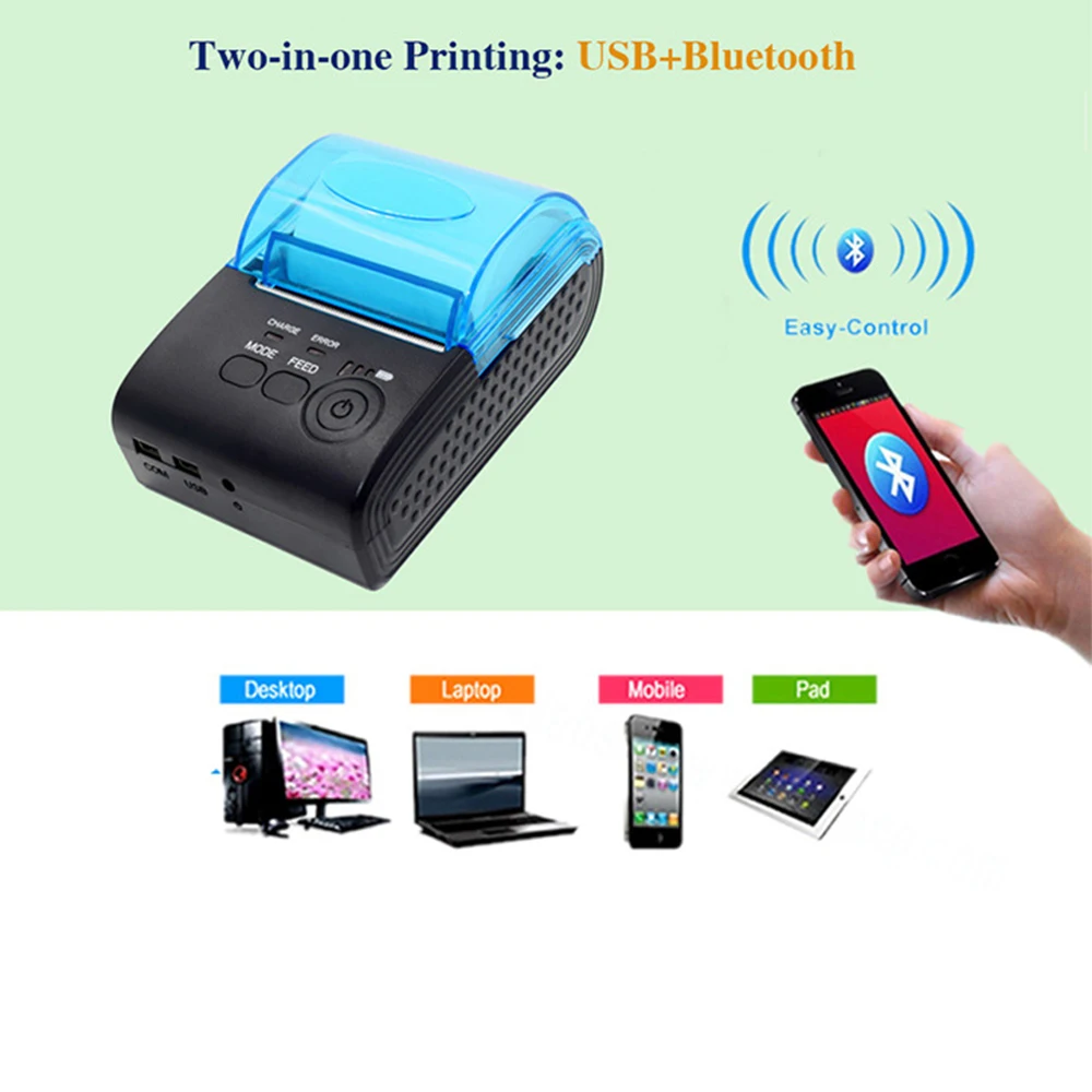 2 в 1 портативный USB-принтер для чеков Android IOS Iphone Ipad WindowsTerminal 1500 мАч встроенный