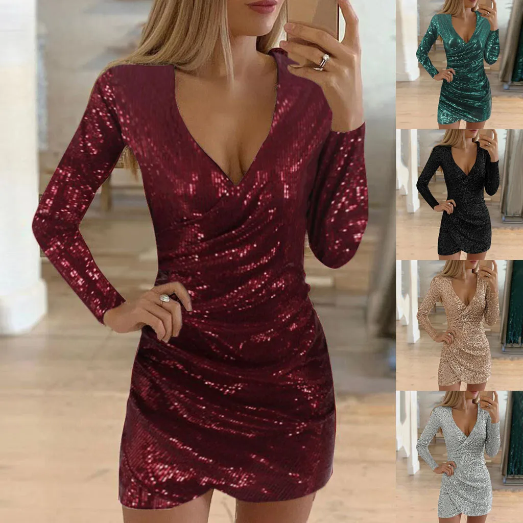 Женское платье с V образным вырезом облегающее вечернее вырезом|Женские платья| |