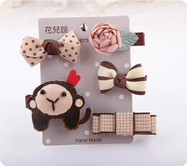 

1 Set =5PCS girls flowers hair clips cartoon hairpins toddlers kids Children Animal Bow SAFE Barrettes Hair Accessories Headwear