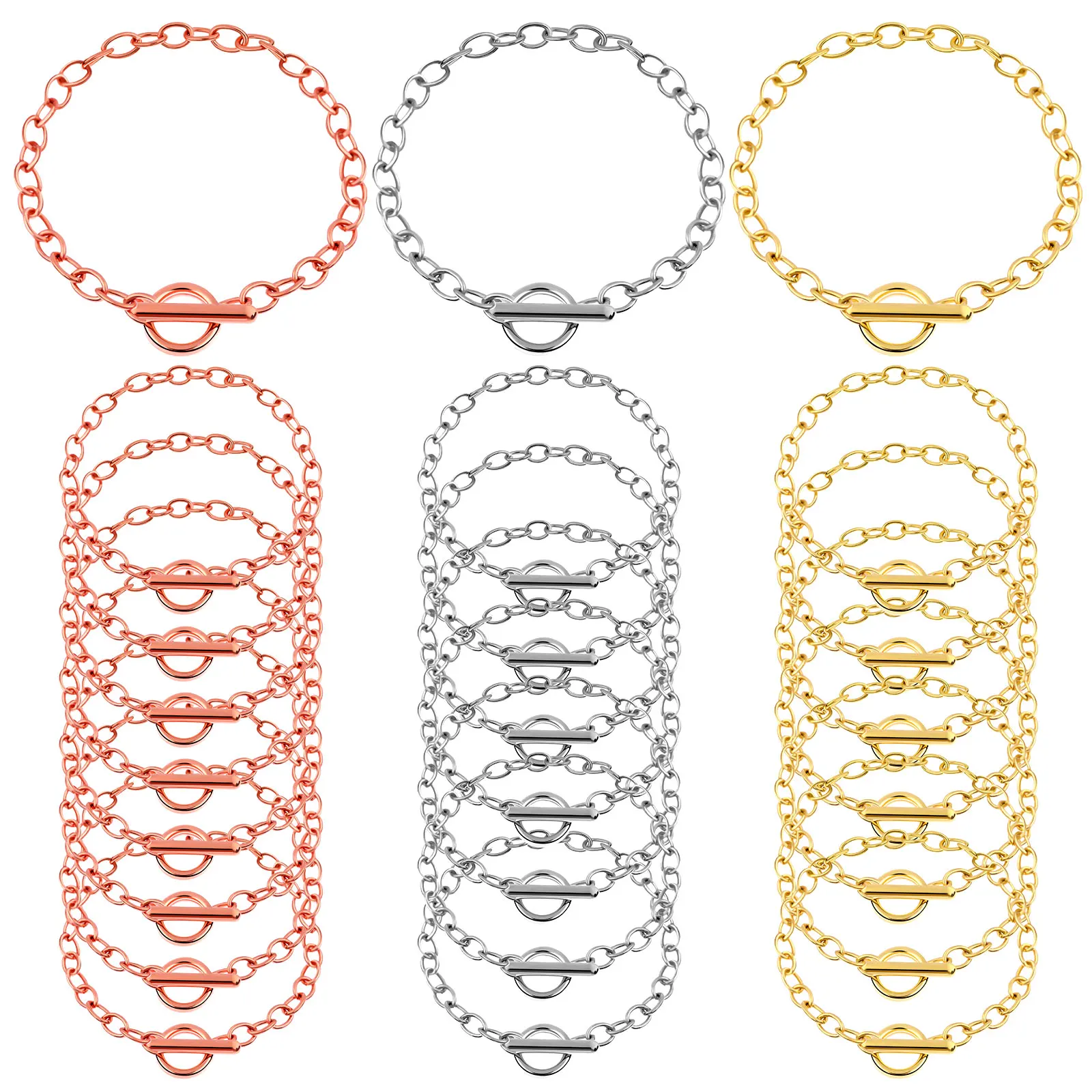 

60Pcs/Set Bracelet Chains with OT Toggle Clasp Metal Bracelet Chains Round