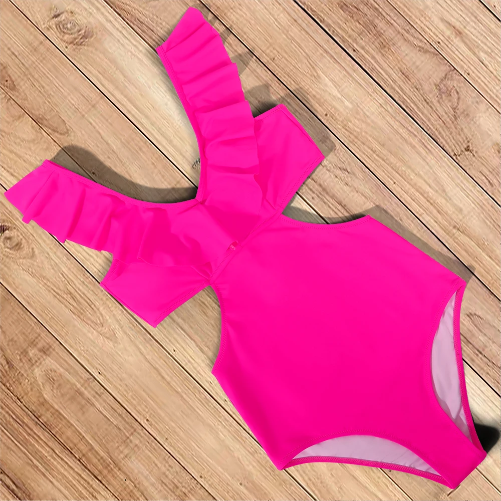 

Полый Купальник для женщин 2022 Цельный купальник с высокой талией пляжная одежда с рюшами купальный костюм Монокини пуш-ап купальник цельны...