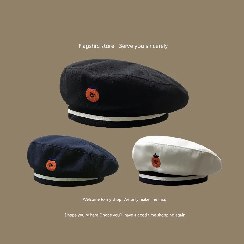 

Autumn Winter Woman Hat Fashion Cute Black Beret Letter Embroidery Winter Ladies Hats Vintage Male Beret French Hat Navy Cap