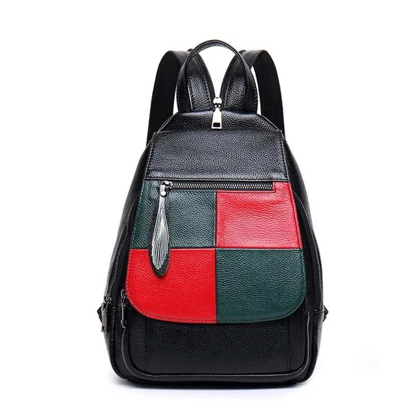 

Leather hit color backpack 2020 new shoulder bag women's leather soft leather small backpack trend
