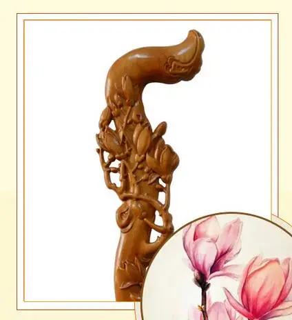 

Magnolia carved from peach wood Filial piety elderly A mahogany cane old leading phoenix head wood carving craft dragon stick