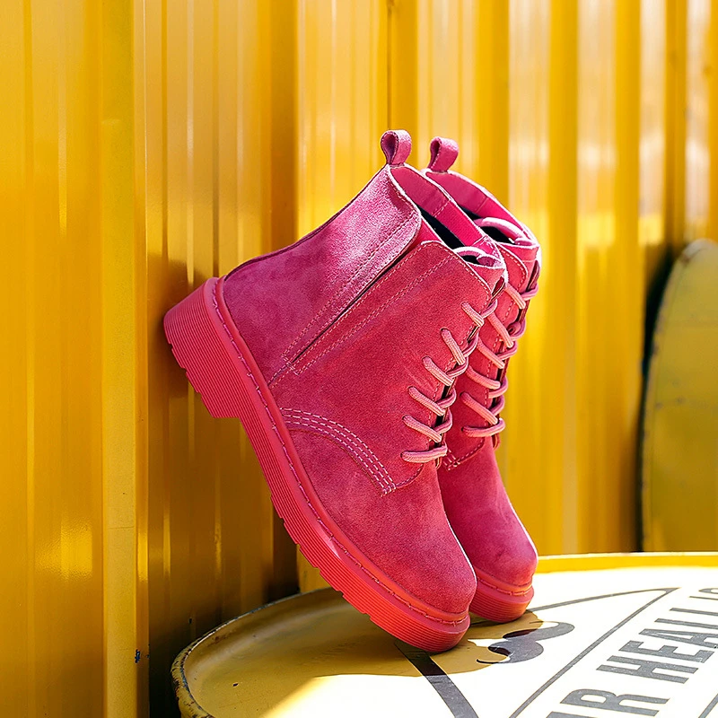 Женские мотоциклетные ботинки из натуральной кожи черные или розовые ботильоны