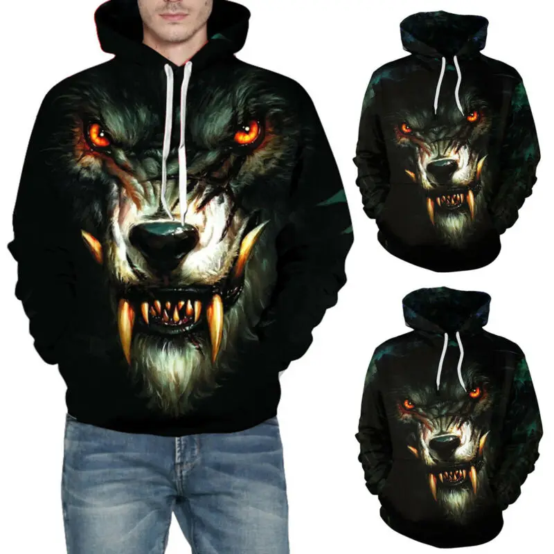 

Men Women Wolf Teeth 3D Printed Hoodie Sweatshirt Horror Couple Hooded Pullover