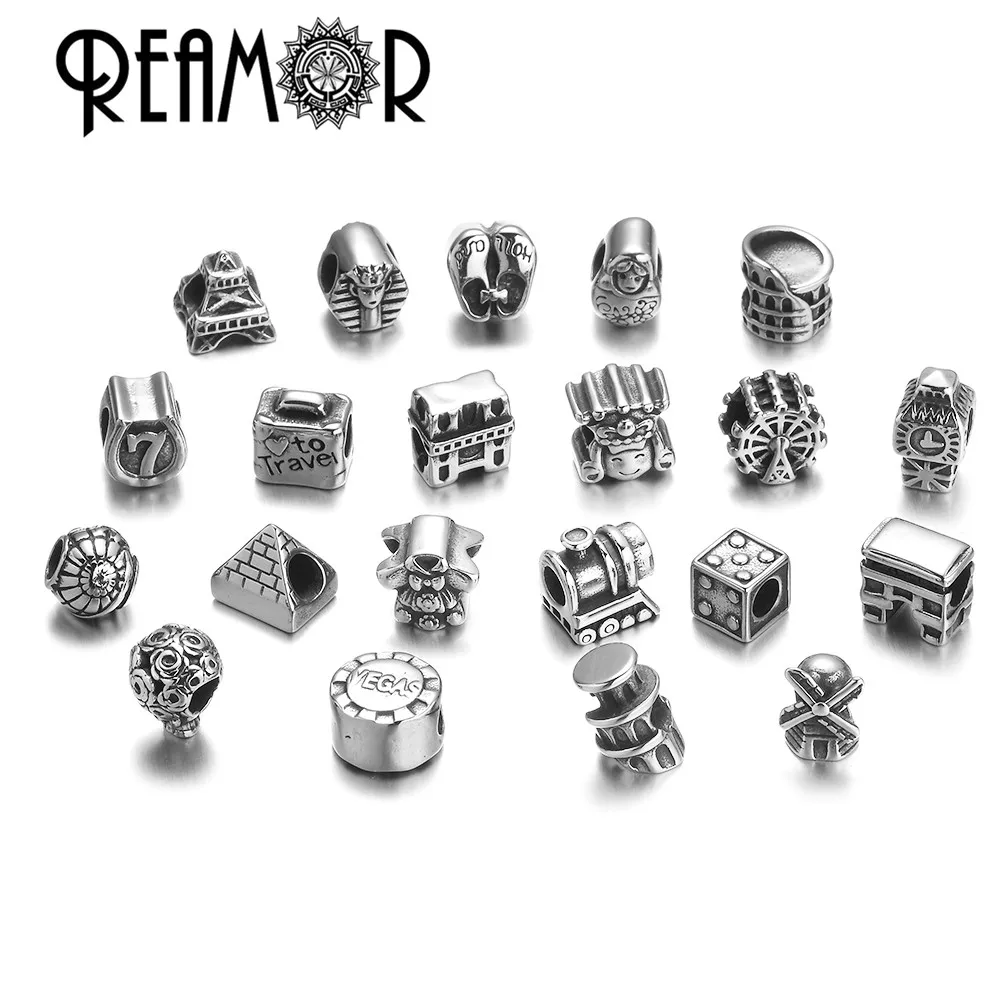 Mix design068-088 REAMOR нержавеющая сталь путешествия Фараон Биг Бен поезд Пирамида Лондон глаз Европейский стиль для DIY изделия в виде ювелирных браслетов - Цвет: Mix design068-088