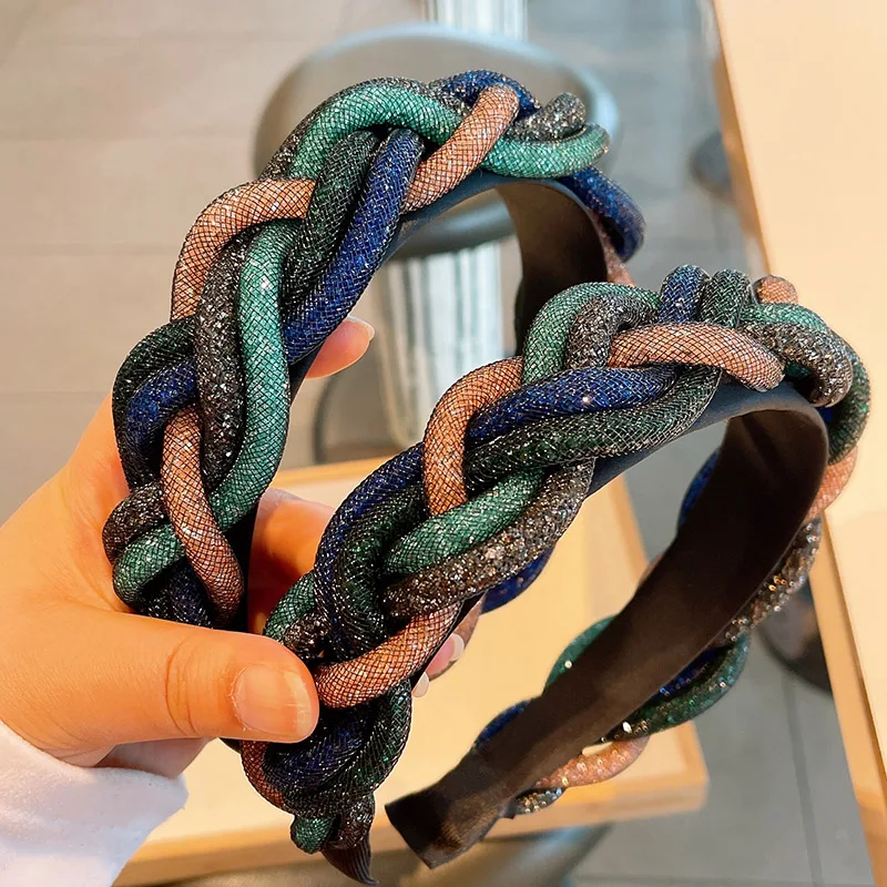 

2021 Chic Rhinestone Chain Braided Bezel Hairband Women Clip Hair Accessories Headband Opaska Do Wlosow Bandeau Cheveux Diademas