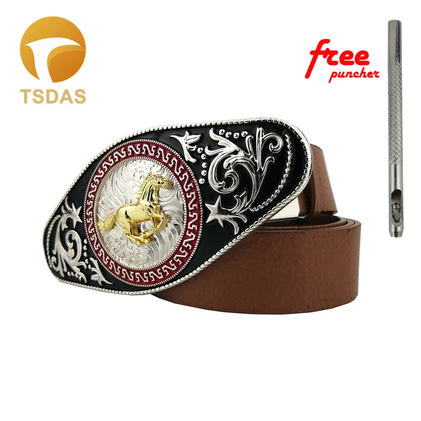 Большой Размеры бегущего коня в ковбойском стиле с ремешком и пряжкой черным