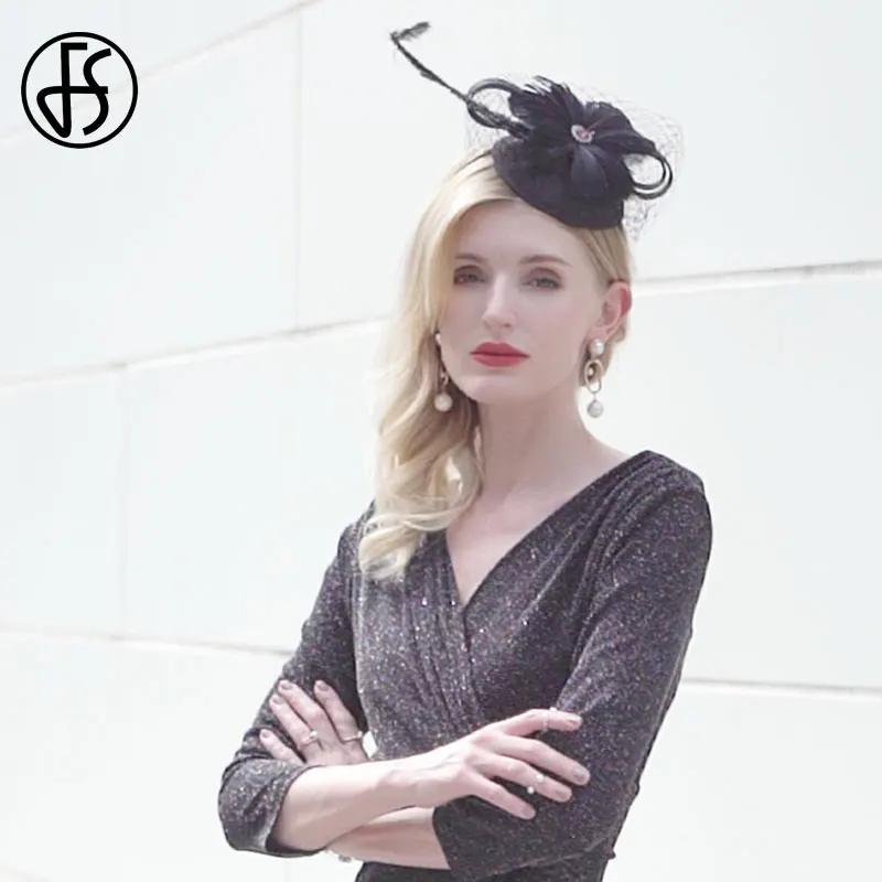 Женская шляпка-Таблетка с вуалью FS черная в британском стиле для церкви и