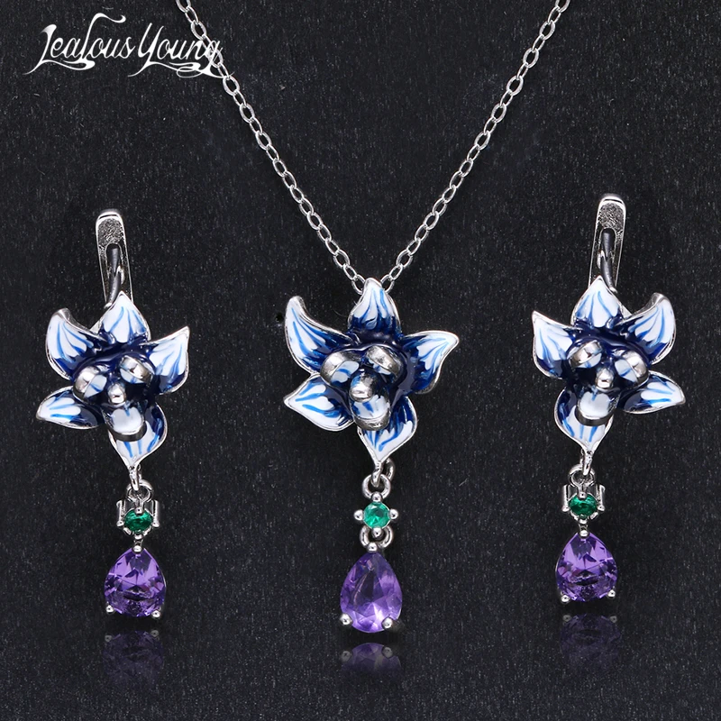 Роскошные женские Ювелирные наборы серебряного цвета для женщин в форме цветка