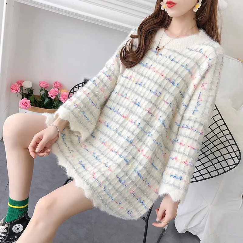 Women Sweaters Loose Casual New Harajuku Kawaii Cute Sweet Pink Nice Striped Oversize Knit Pullover CC396 | Женская одежда