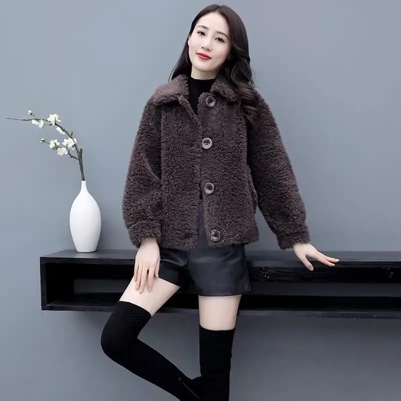 2021 Women Winter Vintage Genuine Fur Coat Lady Granule Sheep Shearing Buttons Warm Jacket Female Casual Lambs Wool Outwear K323