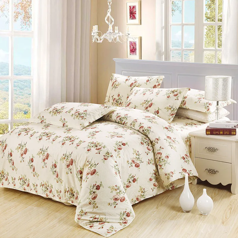 

100% Cotton Bedding Sets USA twin full Queen king Size white Flowers Printed Bedsheet Pillowcase Duvet Cover Bed Quilt Bedlinen