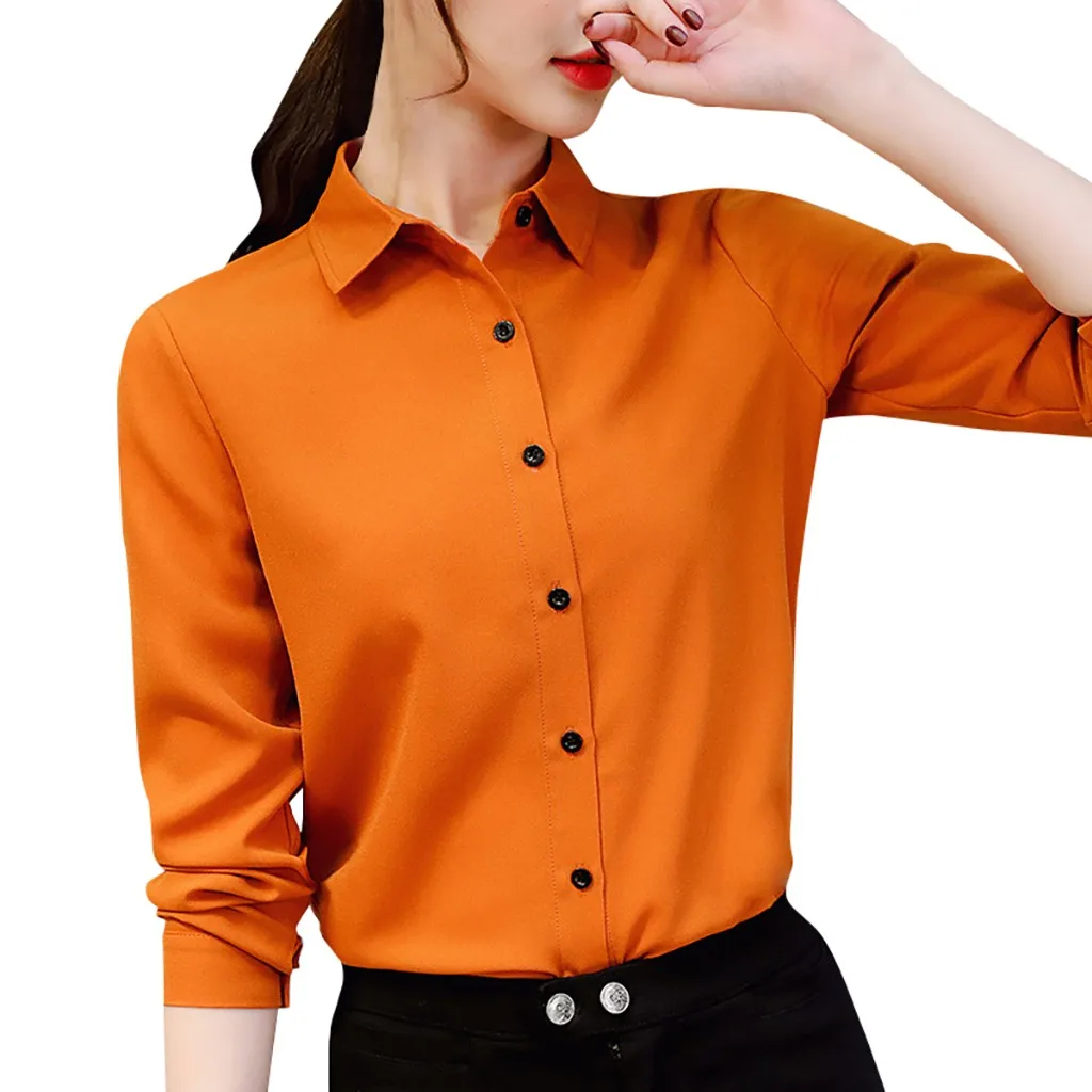 Женская Деловая блузка с отложным воротником Однотонная рубашка зеленого