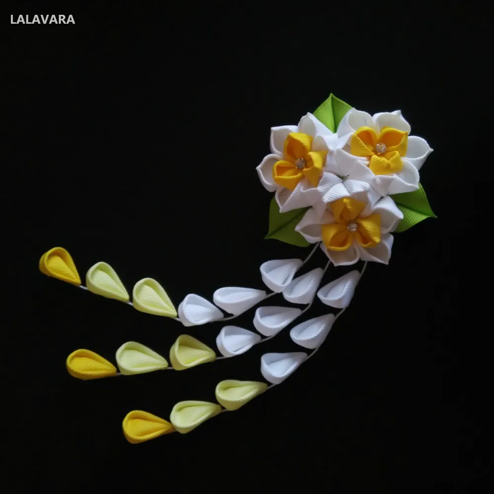LALAVARA 2 шт. на заказ ленты Сакура шпильки для волос Свадебные аксессуары для женщин девочек японский цветок kanzashi